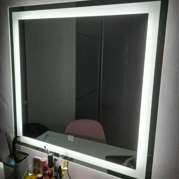 Espelho Decorativo 50x50cm 3 Tons Luz Led Touch Jateado Luxo - Imagem 2