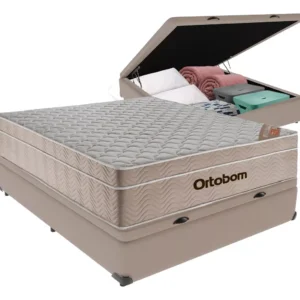 Cama box baú Ortobom Airtech Springpocket casal colchão bege