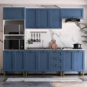 Armário Cozinha Americana Modulada 260cm Multimóveis Cr20495 Branco/azul