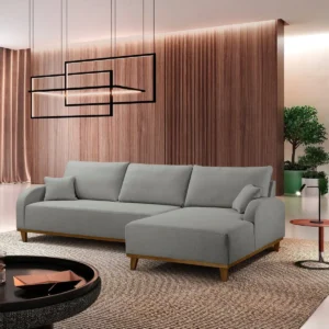 Sofá 4 Lugares Com Chaise Lado Direito 300cm Em Linho Gcwt
