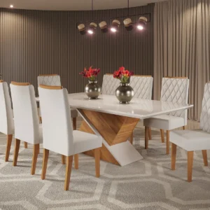Mesa De Jantar Retangular 200x90 Noble Com 8 Cadeiras Fe