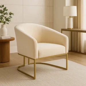 Poltrona Decorativa Sala Suede Bege Liso Base Industrial Dourada D'Rossi